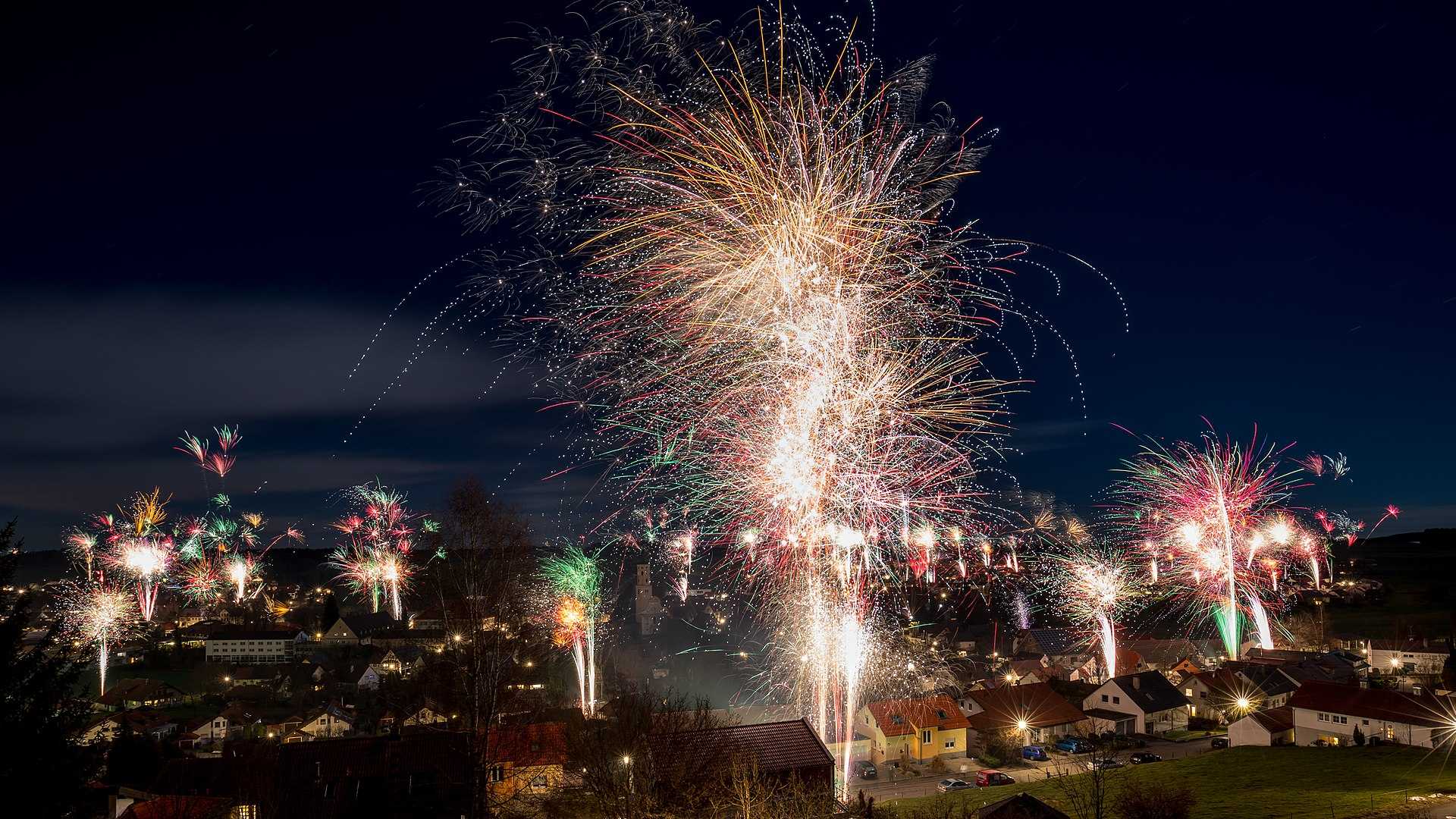 Fireworks over city